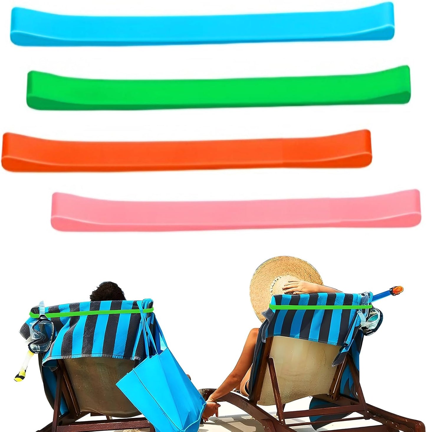 Towel Bands (4 Pack), Stretch Silicone Beach Towel Clips for Beach Pool & Cruise Chairs, Summer Beach Trip V1259-DP01-A-2605