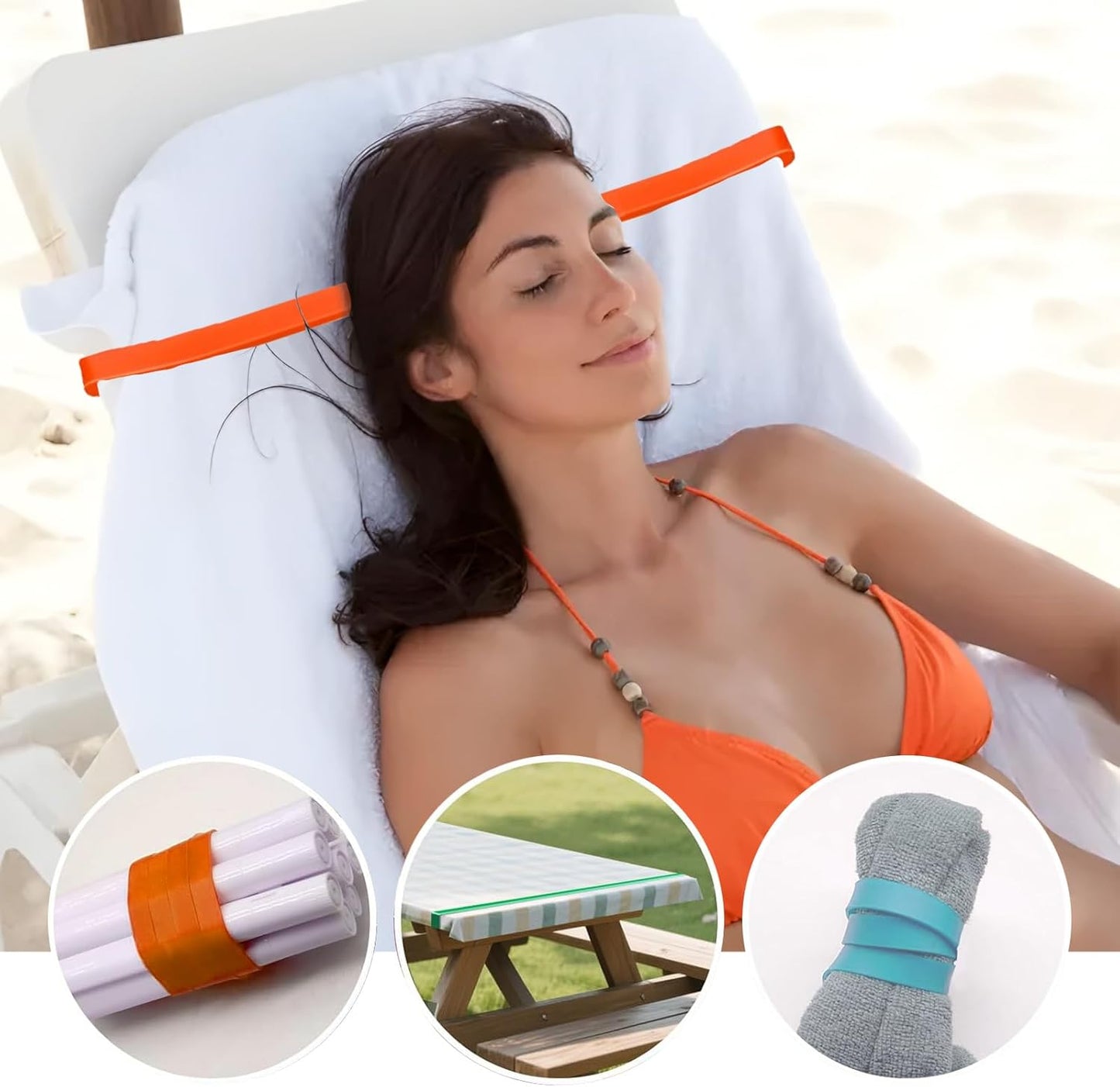 Towel Bands (4 Pack), Stretch Silicone Beach Towel Clips for Beach Pool & Cruise Chairs, Summer Beach Trip V1259-DP01-A-2605
