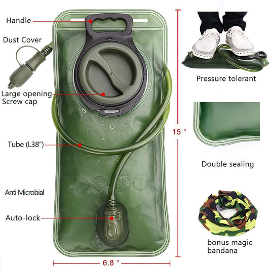 Hydration Bladder, 2L Water Bladder for Hiking Backpack Leak Proof Water Reservoir Storage Bag, 2 Liter V1259-DP01-A-2612