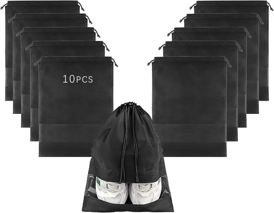 10-Pack Black Non-Woven Shoe Bags, 12.6"x17.3" Breathable Reusable Dustproof Storage Organizers for Travel, V1259-DP01-A-2616