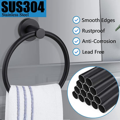 Hand Towel Ring, 304 Stainless Steel Towel Ring Hanging Round for Bathroom and Kitchen V1259-DP01-A-2617
