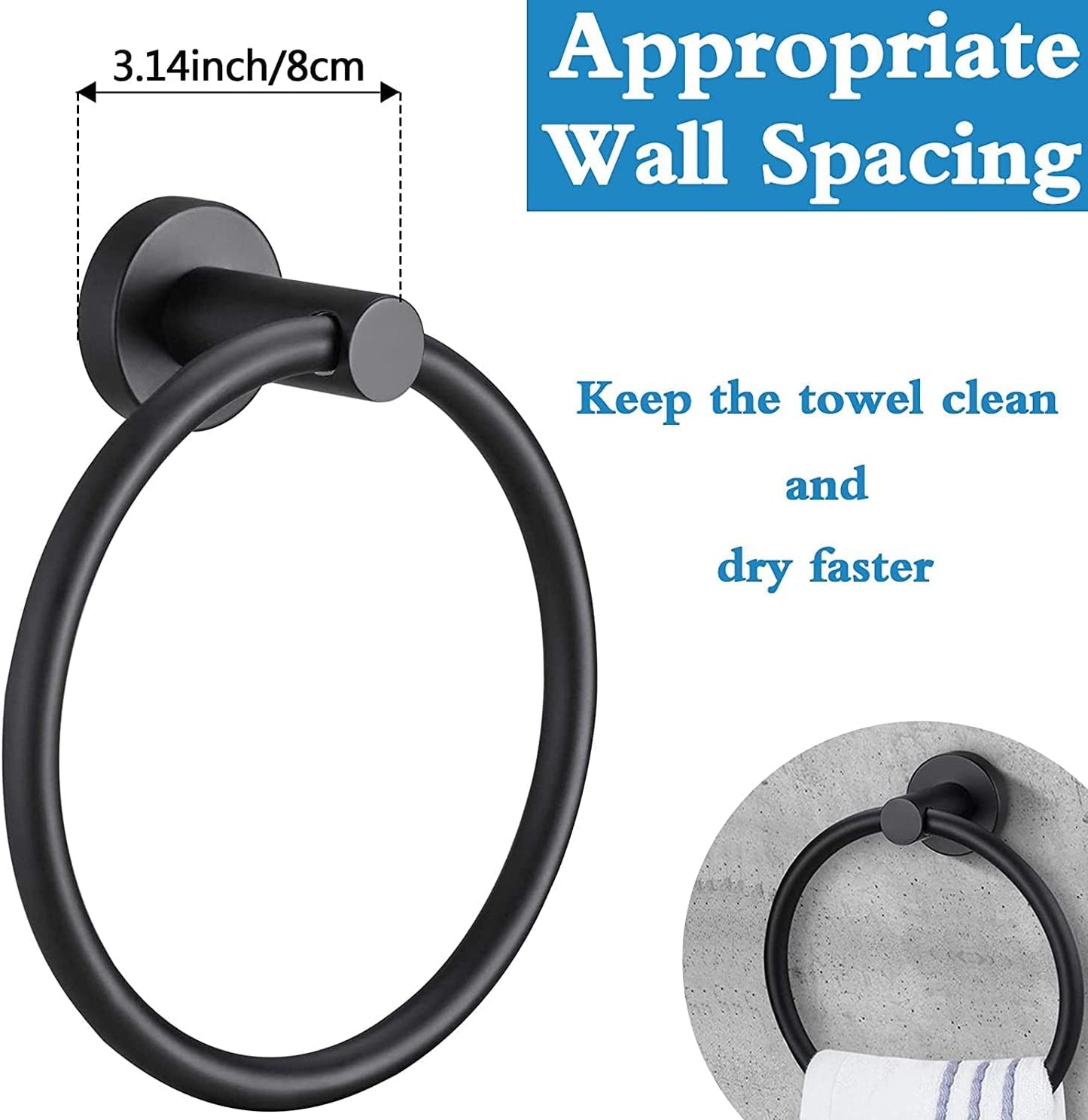 Hand Towel Ring, 304 Stainless Steel Towel Ring Hanging Round for Bathroom and Kitchen V1259-DP01-A-2617