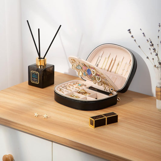 Travel Size Jewelry Box, Small Portable Seashell-shaped Jewelry Case, 2 Layer Mini Jewelry Organizer in PU V1259-DP01-A-2621