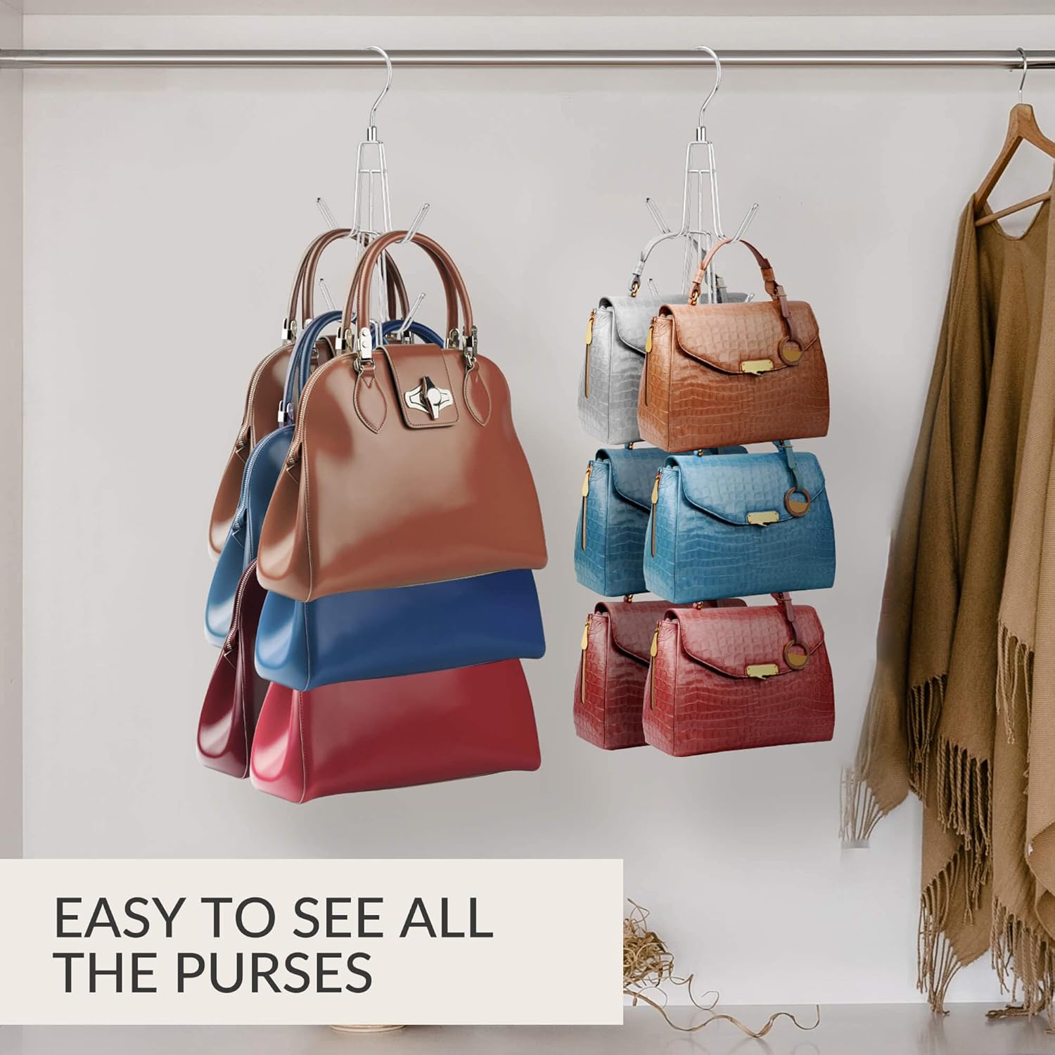 Purse Hanger Organizer for Closet, Hanging Bag Holder, Keeping Purses Visible and in Good Condition, Metal V1259-DP01-A-2629