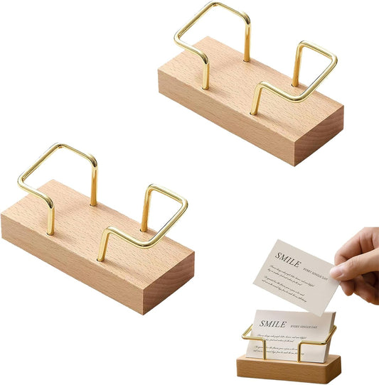 2PCS Wooden Business Card Holder for Desk,Creative Desk and Tabletop Display Stand for Office,Elegant Wood V1259-DP01-A-2633