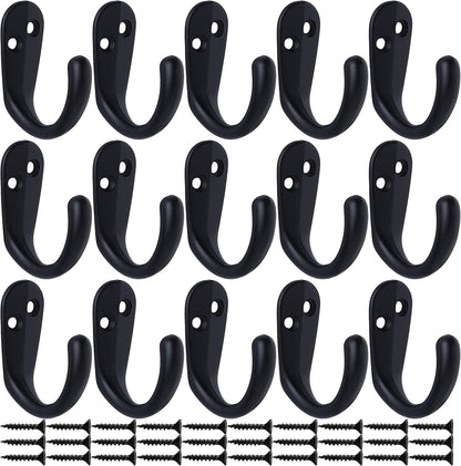 15PCS Coat Hooks Wall Mounted Single Prong Robe Hook for Hanging Towel Hooks with 30 Screws for Bags, Hat, V1259-DP01-A-2635
