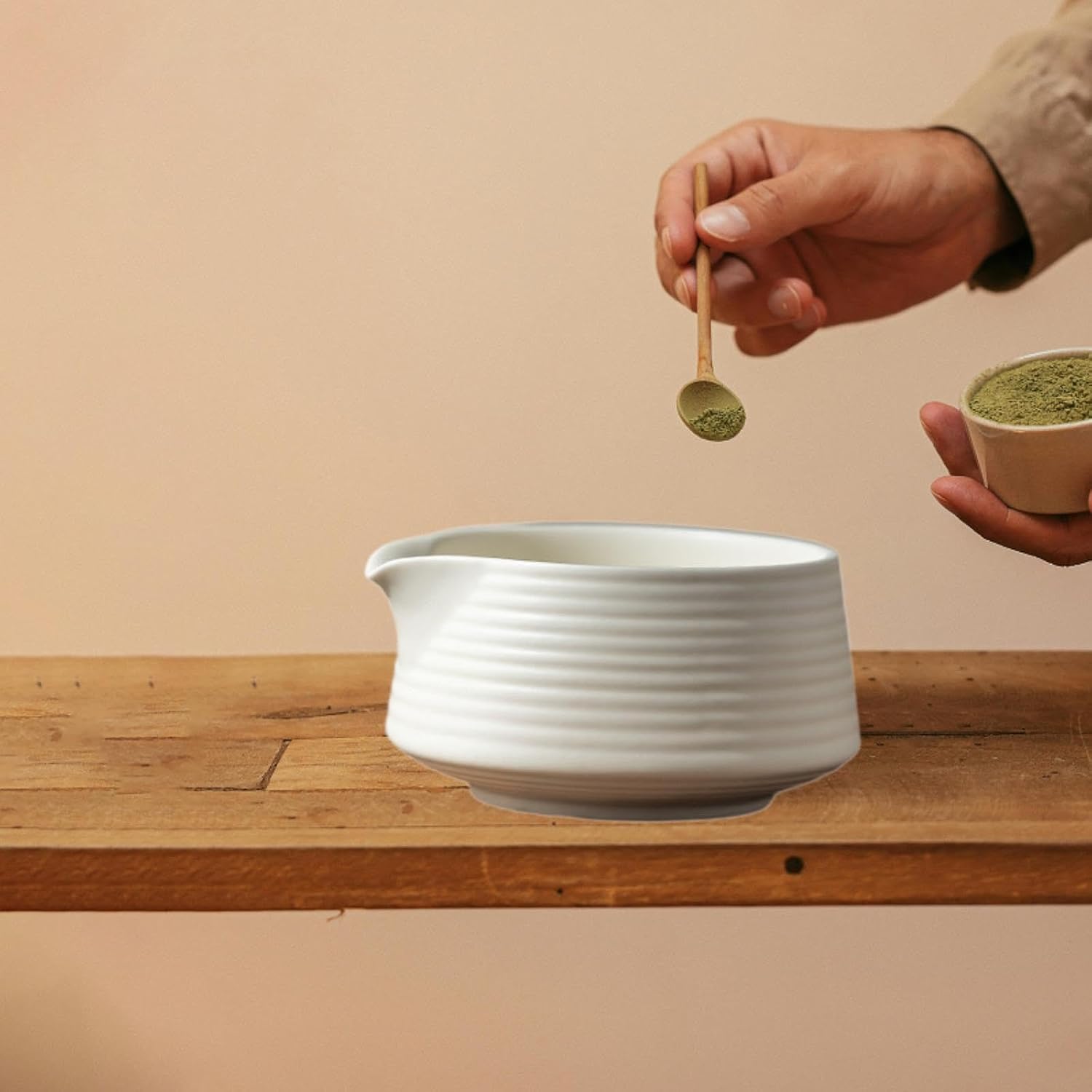 Japanese Matcha Bowl Handmade Matcha Ceremony Matcha Cup with Spout for Restaurant, White V1259-DP01-A-2639