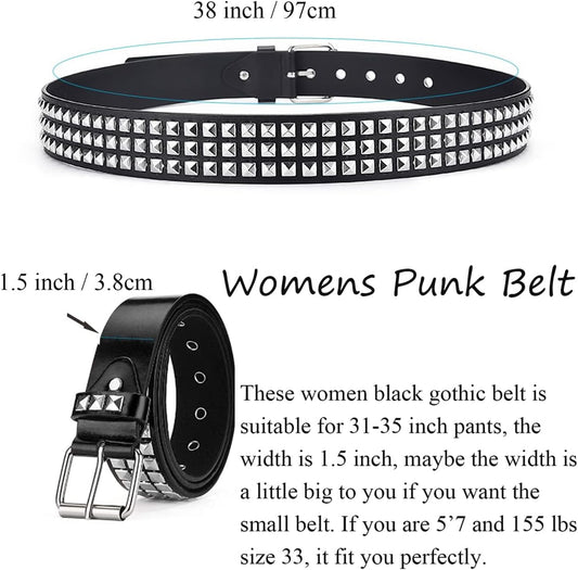 Studded Belts Women Y2K Stud Punk Rock Woman Girls Black Waist Belt for Cosplay Halloween V1259-DP01-A-2640