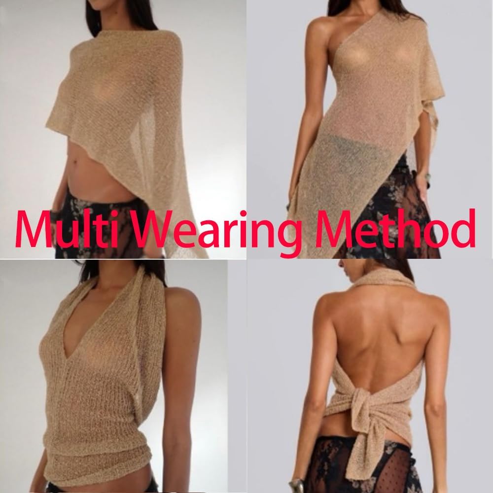Womens Sheer Mesh Poncho Shrug Bolero, Lightweight Pullover Sweater Crochet Poncho Ruffle Top Beach Cover Ups V1259-DP01-A-2653