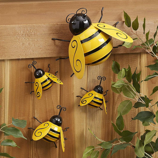 Metal Wall Art, 4PCS Metal Bumble Bee Wall Decor, 3D Iron Bee Art Sculpture Hanging Wall Decorations for V1259-DP01-A-2660