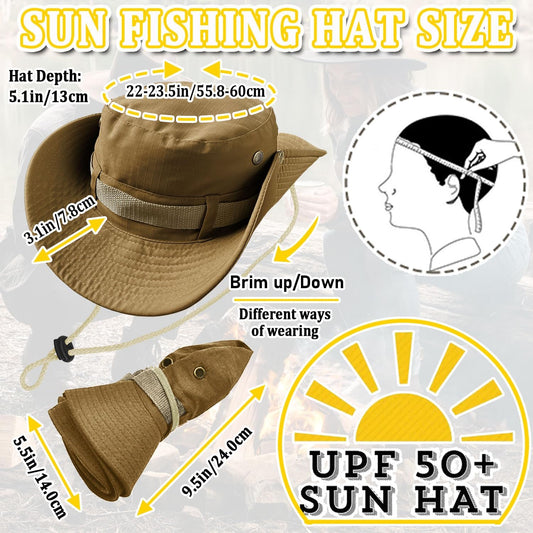 Fishing Hat, Wide Brim Breathable Sun Boonie Hat Safari Hiking Hats Beach Bucket Cap for Men Women V1259-DP01-A-2661