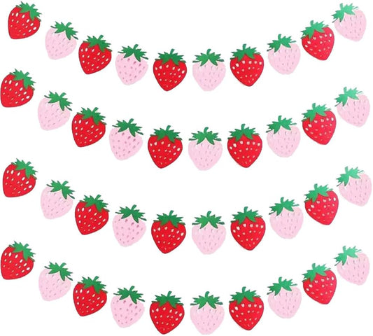 4Pcs Strawberry Party Banner,Berry First Birthday Decor, Pink & Red Hanging Garland for Shower, Strawberry V1259-DP01-A-2666