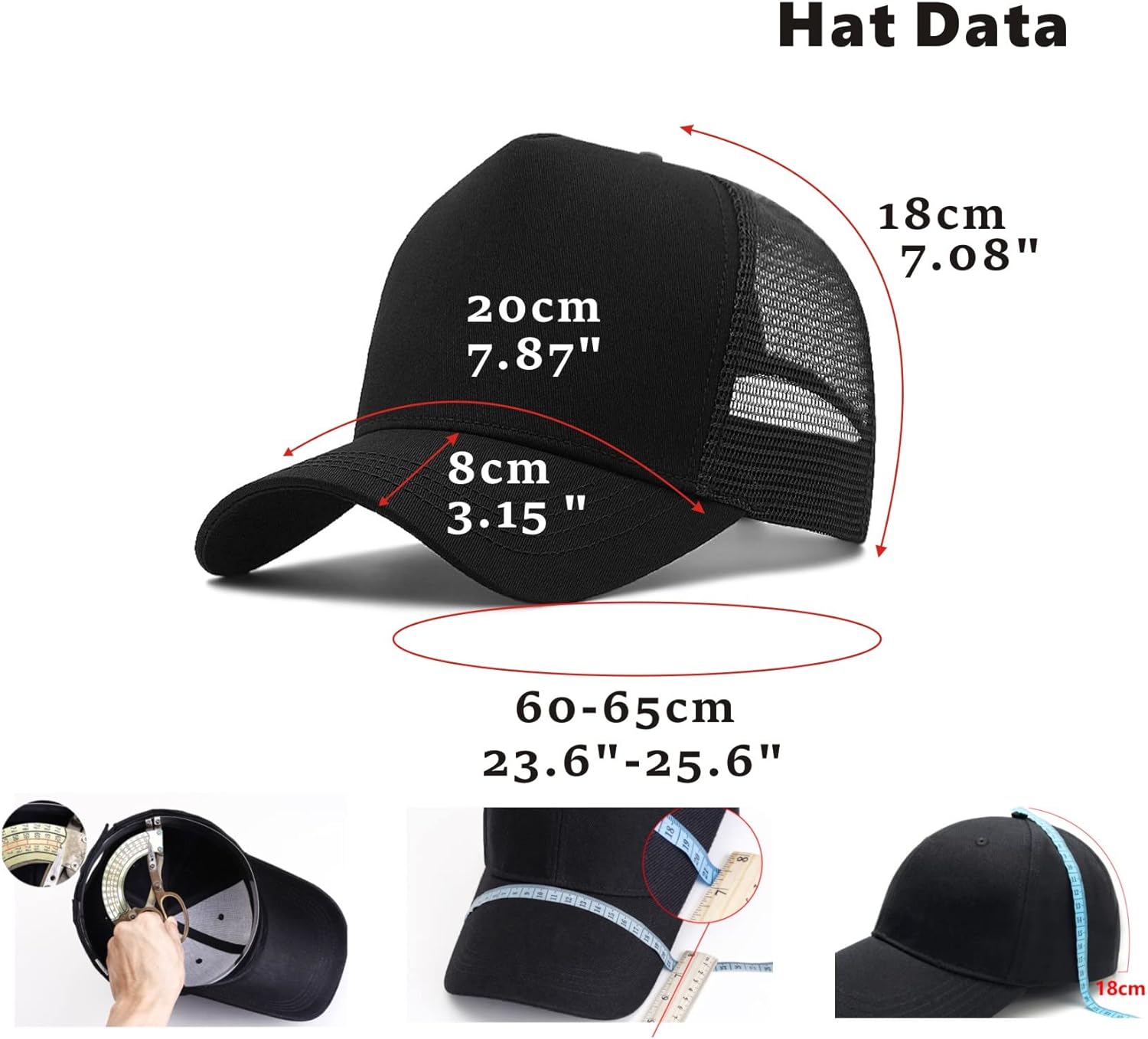 Oversize XXL Mesh Trucker Hat Big Head Hats for Men High Crown Baseball Cap Breathable Dad Hat Adjustable V1259-DP01-A-2675