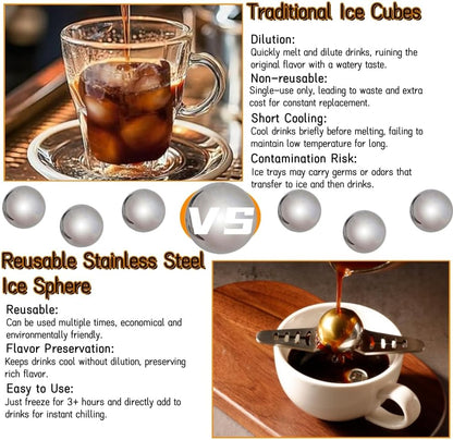 Stainless Steel Coffee Cooling Ball, Reusable Espresso Chiller with Stand, Ice Ball for Coffee Enthusiasts V1259-DP01-A-2677