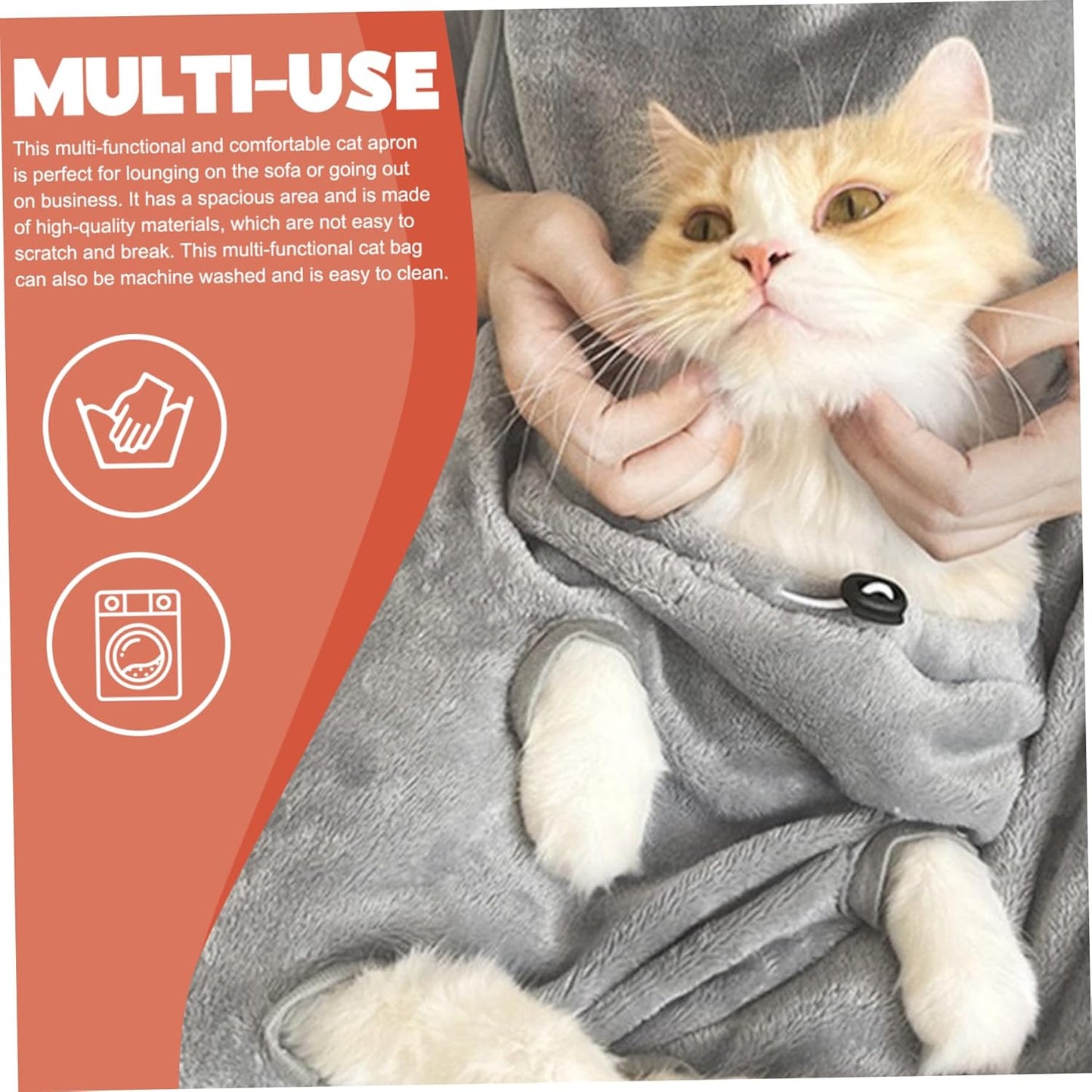 Cat Sling Soft Flannel Cat Apron with Claws Holes Multifunctional Adjustable Pet Carrier for Nail Cutting V1259-DP01-A-2682