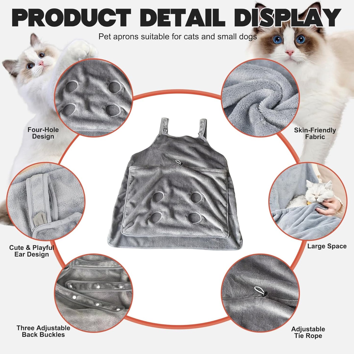 Cat Sling Soft Flannel Cat Apron with Claws Holes Multifunctional Adjustable Pet Carrier for Nail Cutting V1259-DP01-A-2682