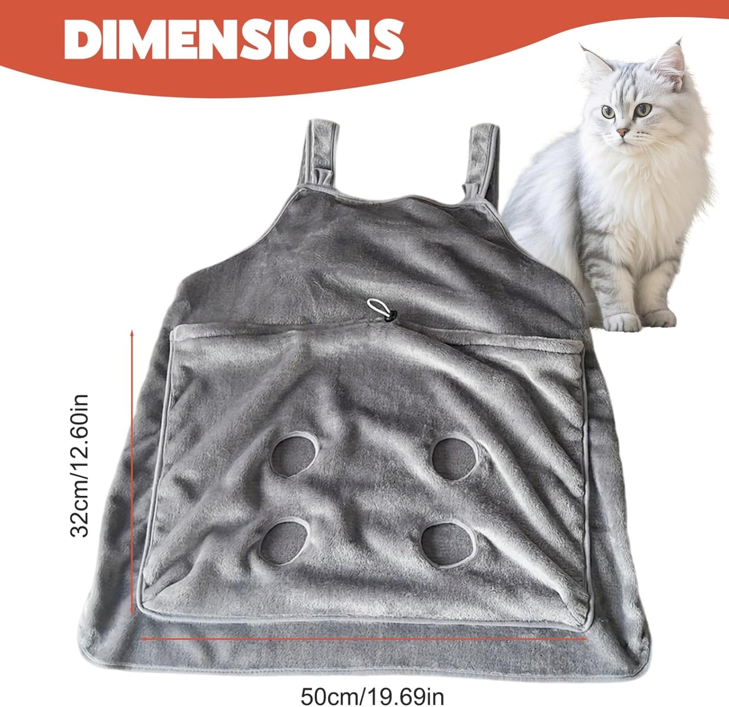 Cat Sling Soft Flannel Cat Apron with Claws Holes Multifunctional Adjustable Pet Carrier for Nail Cutting V1259-DP01-A-2682