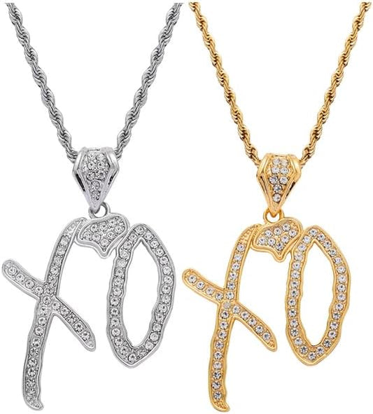 Unise High Hip Hop XO Letter Pendant Necklace for Women Men, Fashion Creative Cubic Zirconia Exaggerated Hip V1259-DP01-A-2684