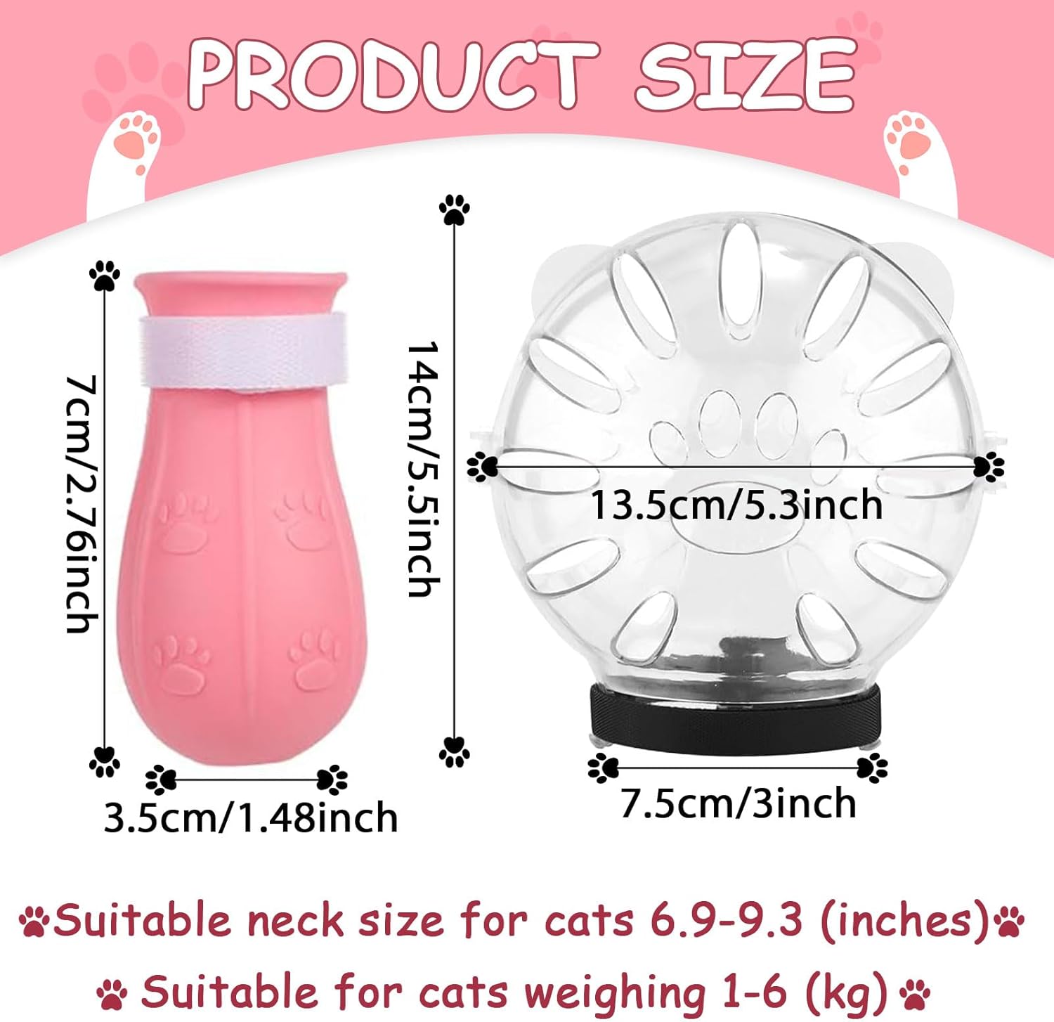 Cat Muzzle and Boots Set, Cat Transparent Muzzle Prevent from Cats Biting Chewing, Breathable Cat Adjustable V1259-DP01-A-2693