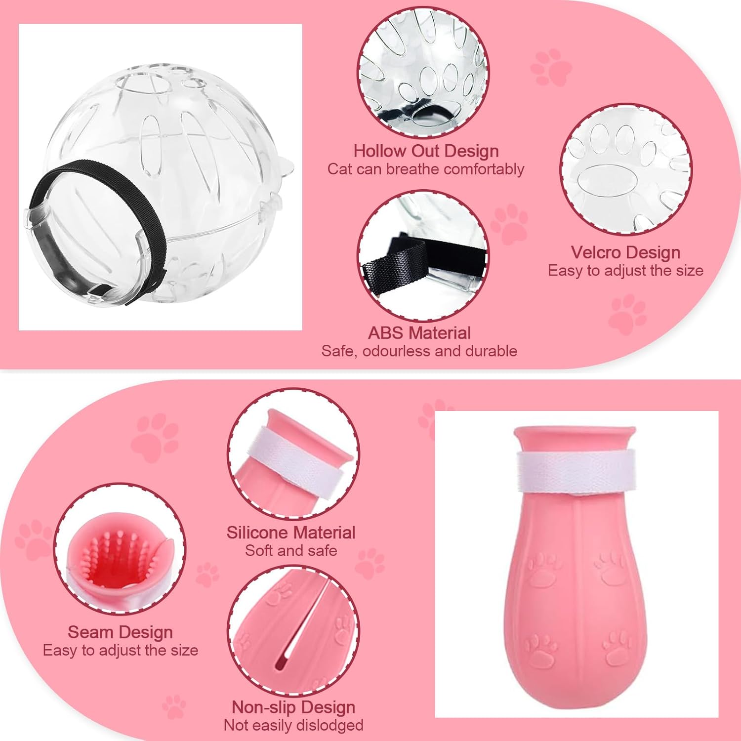 Cat Muzzle and Boots Set, Cat Transparent Muzzle Prevent from Cats Biting Chewing, Breathable Cat Adjustable V1259-DP01-A-2693