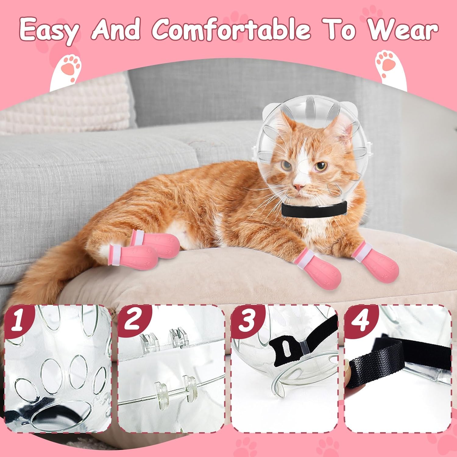 Cat Muzzle and Boots Set, Cat Transparent Muzzle Prevent from Cats Biting Chewing, Breathable Cat Adjustable V1259-DP01-A-2693