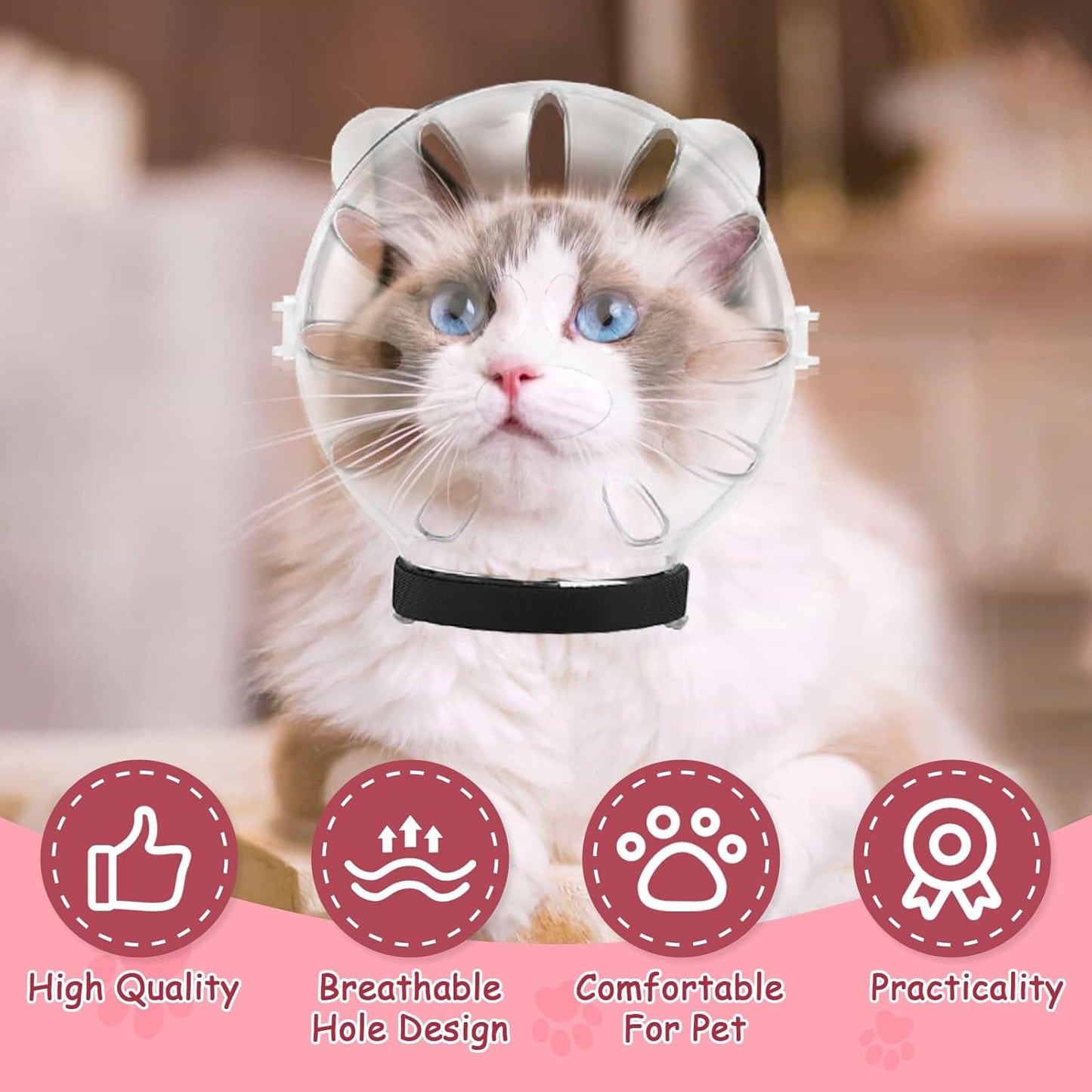 Cat Muzzle and Boots Set, Cat Transparent Muzzle Prevent from Cats Biting Chewing, Breathable Cat Adjustable V1259-DP01-A-2693