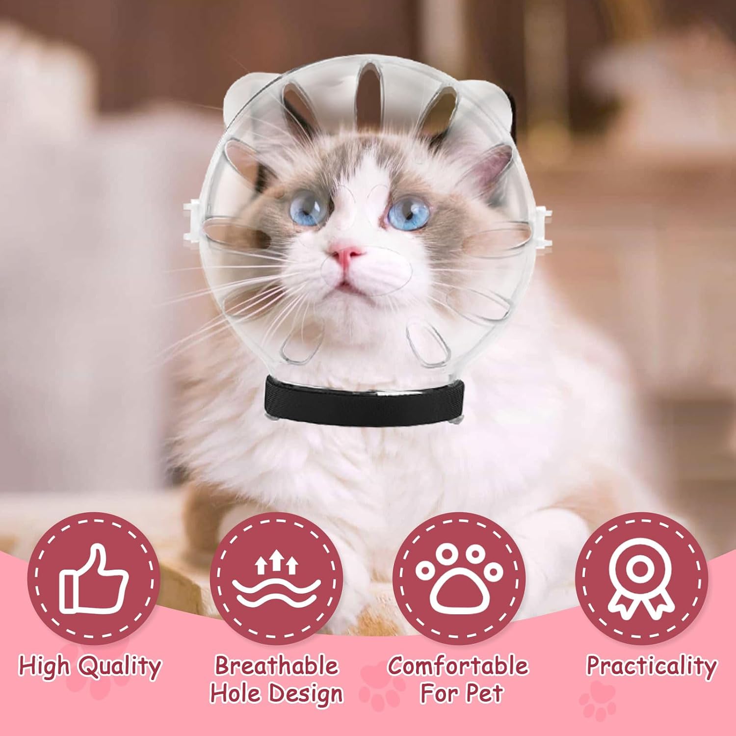 Cat Muzzle and Boots Set, Cat Transparent Muzzle Prevent from Cats Biting Chewing, Breathable Cat Adjustable V1259-DP01-A-2693