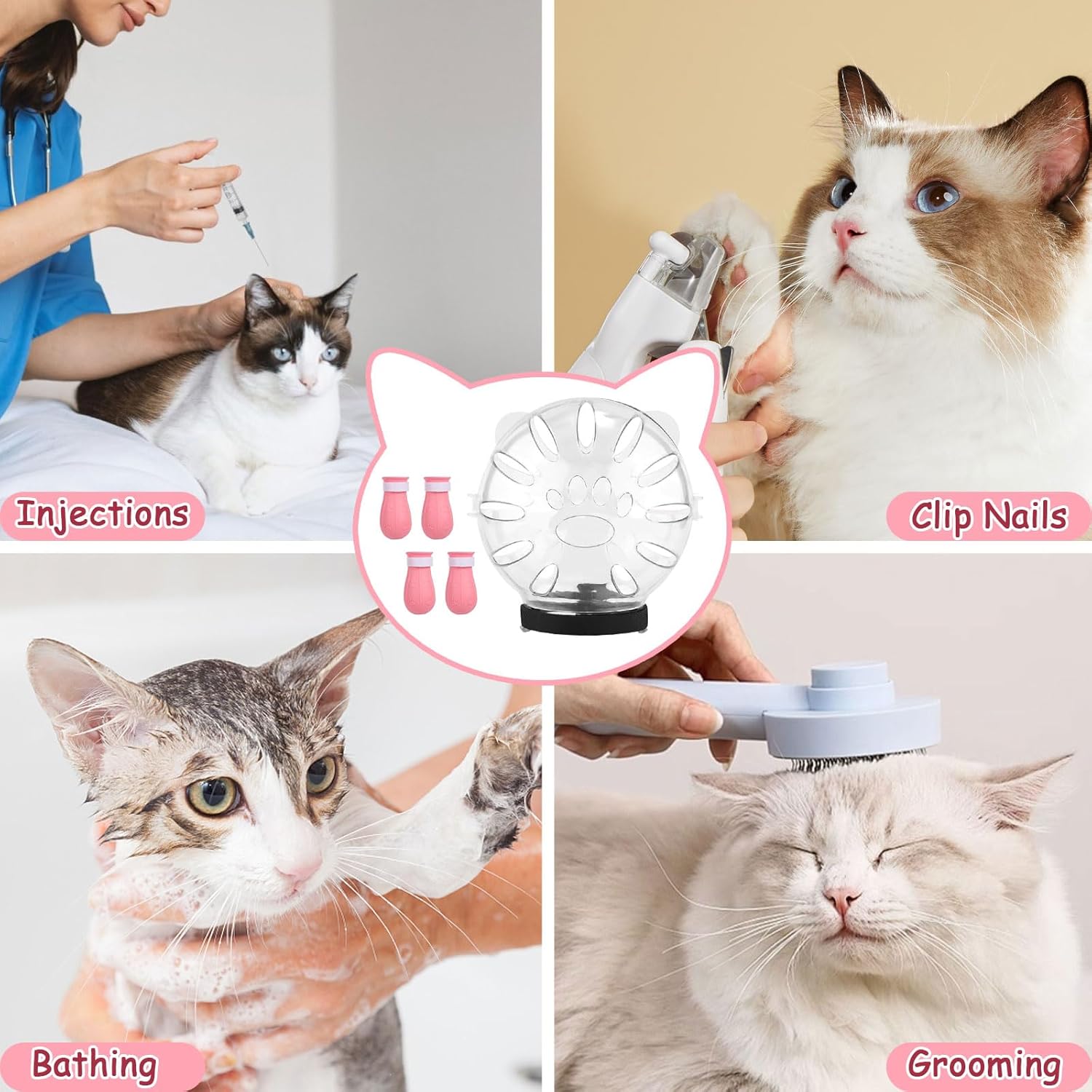 Cat Muzzle and Boots Set, Cat Transparent Muzzle Prevent from Cats Biting Chewing, Breathable Cat Adjustable V1259-DP01-A-2693