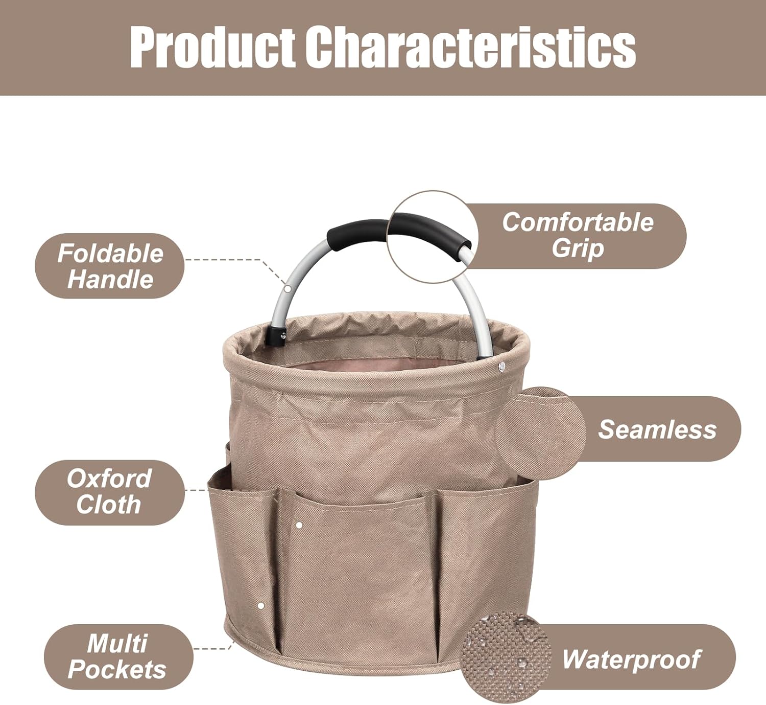 Cleaning Caddy,Cleaning Bag Organizer with Handle Tools Bag for Detailing Supplies, Bag Only, Gray Edge V1259-DP01-A-2695