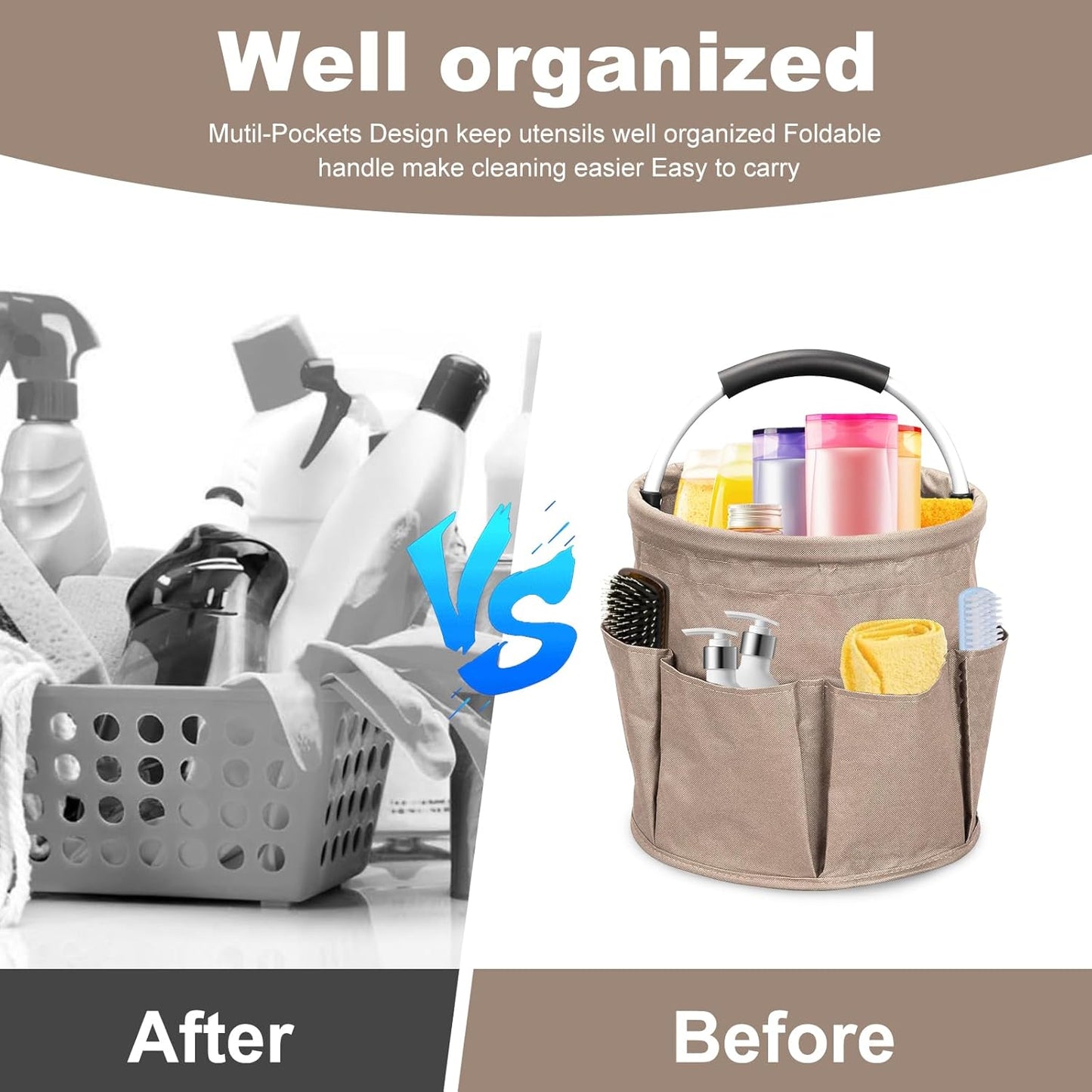 Cleaning Caddy,Cleaning Bag Organizer with Handle Tools Bag for Detailing Supplies, Bag Only, Gray Edge V1259-DP01-A-2695