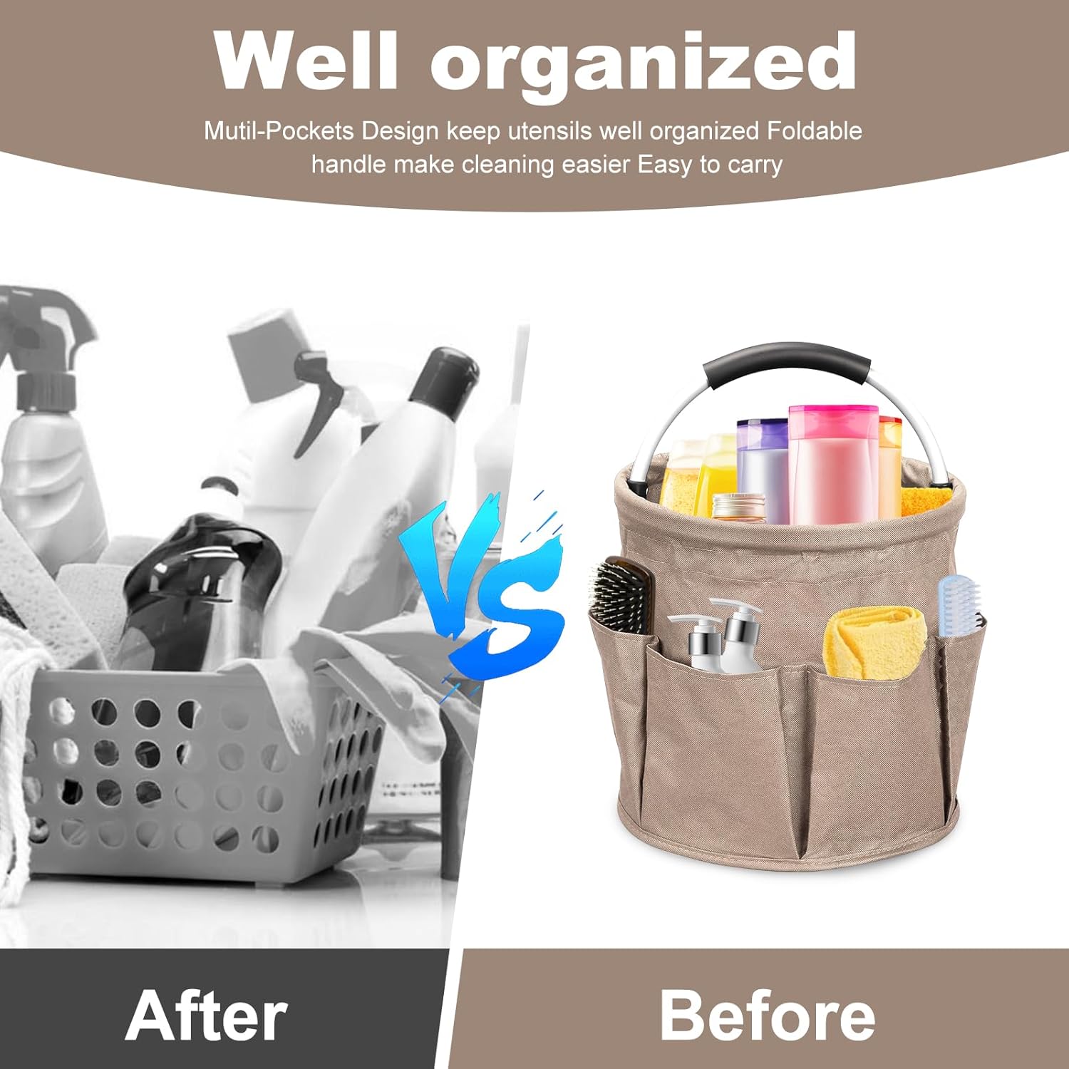Cleaning Caddy,Cleaning Bag Organizer with Handle Tools Bag for Detailing Supplies, Bag Only, Gray Edge V1259-DP01-A-2695