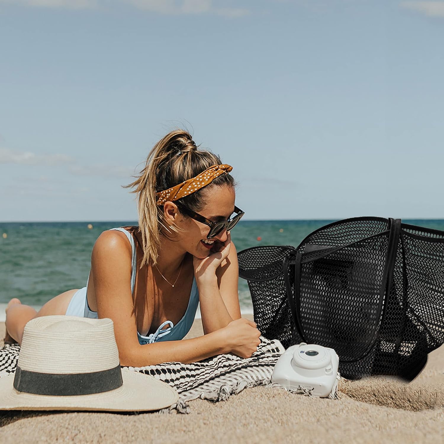 Oversized Beach Tote Bag, Semi Mesh Tote Bag Foldable MAX 35L Laundry Tote Bag For Beach Picnic Laundry V1259-DP01-A-2697