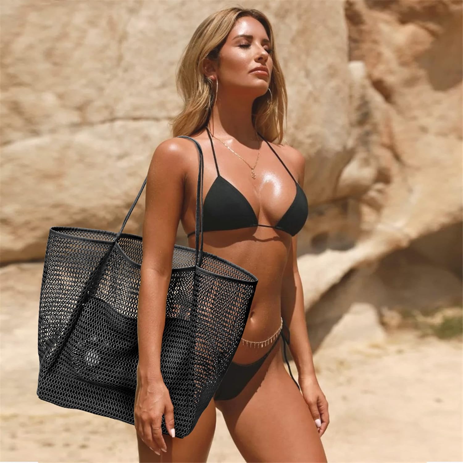 Oversized Beach Tote Bag, Semi Mesh Tote Bag Foldable MAX 35L Laundry Tote Bag For Beach Picnic Laundry V1259-DP01-A-2697