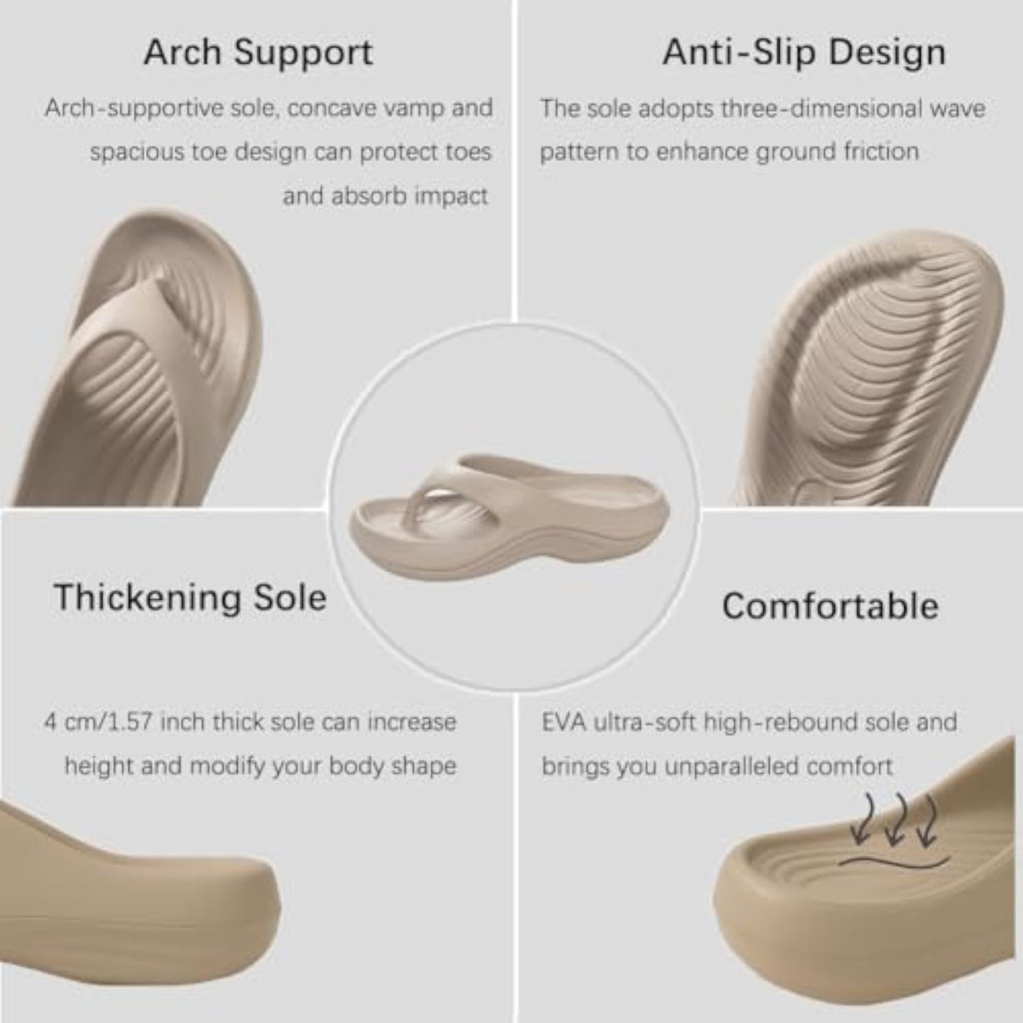 Pillow Arch Support Flip Flops, Platform Recovery Flipflops Orthopedic Sandals, Pillow Soft Summer Beach Shoes V1259-DP01-A-2703
