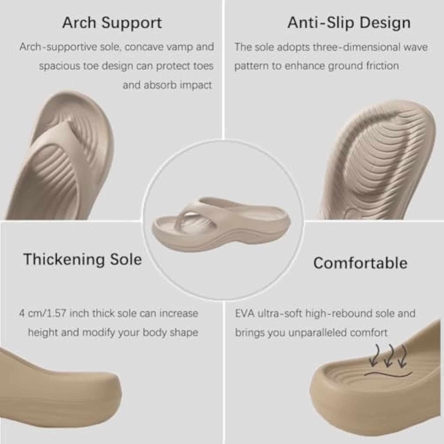 Pillow Arch Support Flip Flops, Platform Recovery Flipflops Orthopedic Sandals, Pillow Soft Summer Beach Shoes V1259-DP01-A-2703