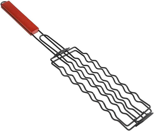 Hotdog Bbq Basket, Stainless Steel Hotdog Roller Grill With Wood Handle Sausage Roller Rack Hot Dog Roller V1259-DP01-A-2704