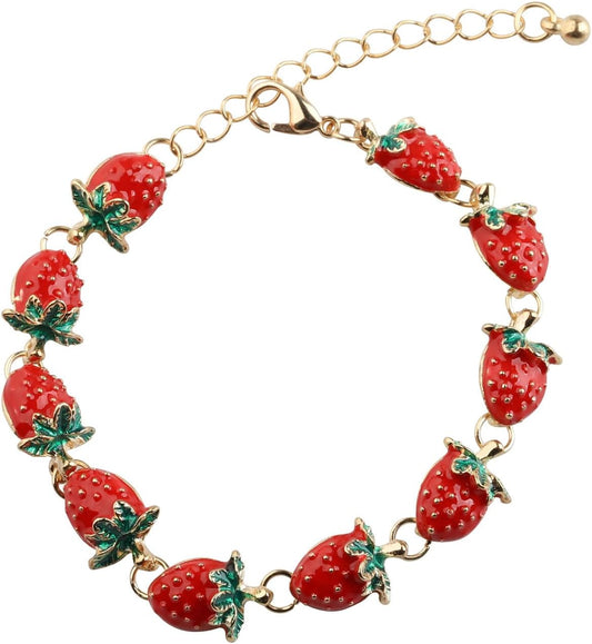 Strawberry Bracelet Fruit Strawberry Lover Gifts Strawberry Pendent Jewelry Strawberry Charm Bracelet V1259-DP01-A-2715
