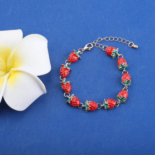 Strawberry Bracelet Fruit Strawberry Lover Gifts Strawberry Pendent Jewelry Strawberry Charm Bracelet V1259-DP01-A-2715