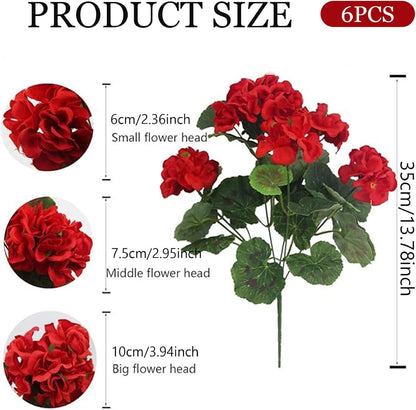 6Pcs Artificial Geraniums 14 Inch Lifelike Artificial Flowers with Adjustable Branches Long Lasting Vibrant V1259-DP01-A-2720