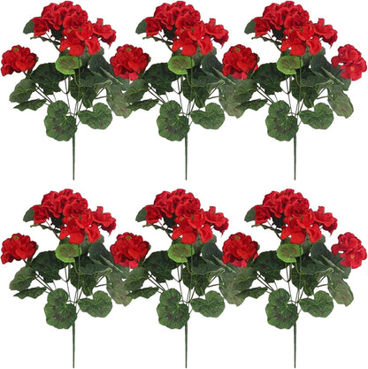 6Pcs Artificial Geraniums 14 Inch Lifelike Artificial Flowers with Adjustable Branches Long Lasting Vibrant V1259-DP01-A-2720