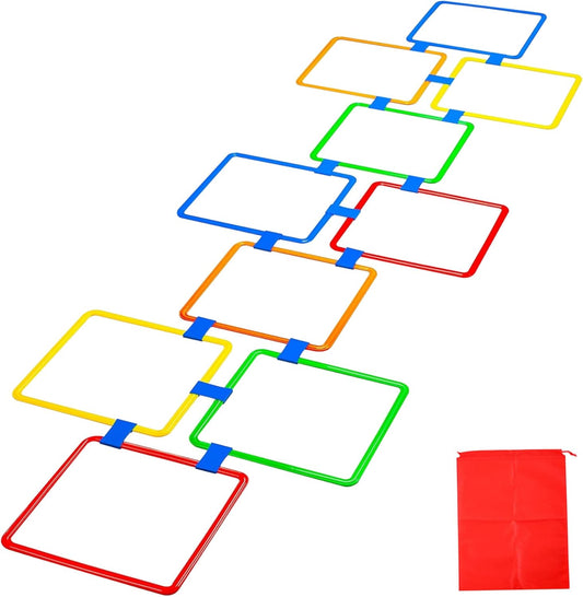 Hopscotch Rings Game, 10Pcs Square Hopscotch Rings 15 Inch Multi-Colored Obstacle Course Fun Play Kids V1259-DP01-A-2723