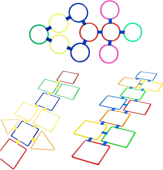 Hopscotch Rings Game, 10Pcs Square Hopscotch Rings 15 Inch Multi-Colored Obstacle Course Fun Play Kids V1259-DP01-A-2723
