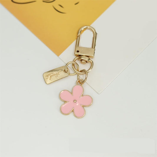 Flower Keychain Set for Women, 3-Piece Chrysanthemum Charm with Metal Sheet, Pink Black White V1259-DP01-A-2735