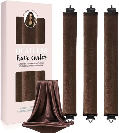 Heatless Hair Curler Set, Satin Overnight Curling Rods, 4-Piece Styling Kit with Hook, Brown V1259-DP01-A-2739