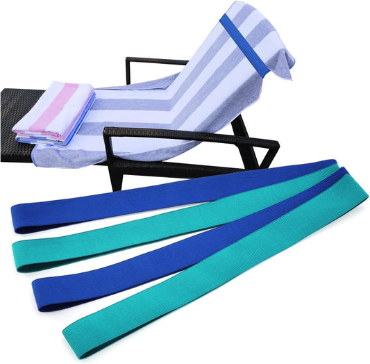 Beach Towel Bands, 38-91 cm Silicone Clips for Pool and Cruise Chairs, Blue and Turquoise, Pack of 4 V1259-DP01-A-2740