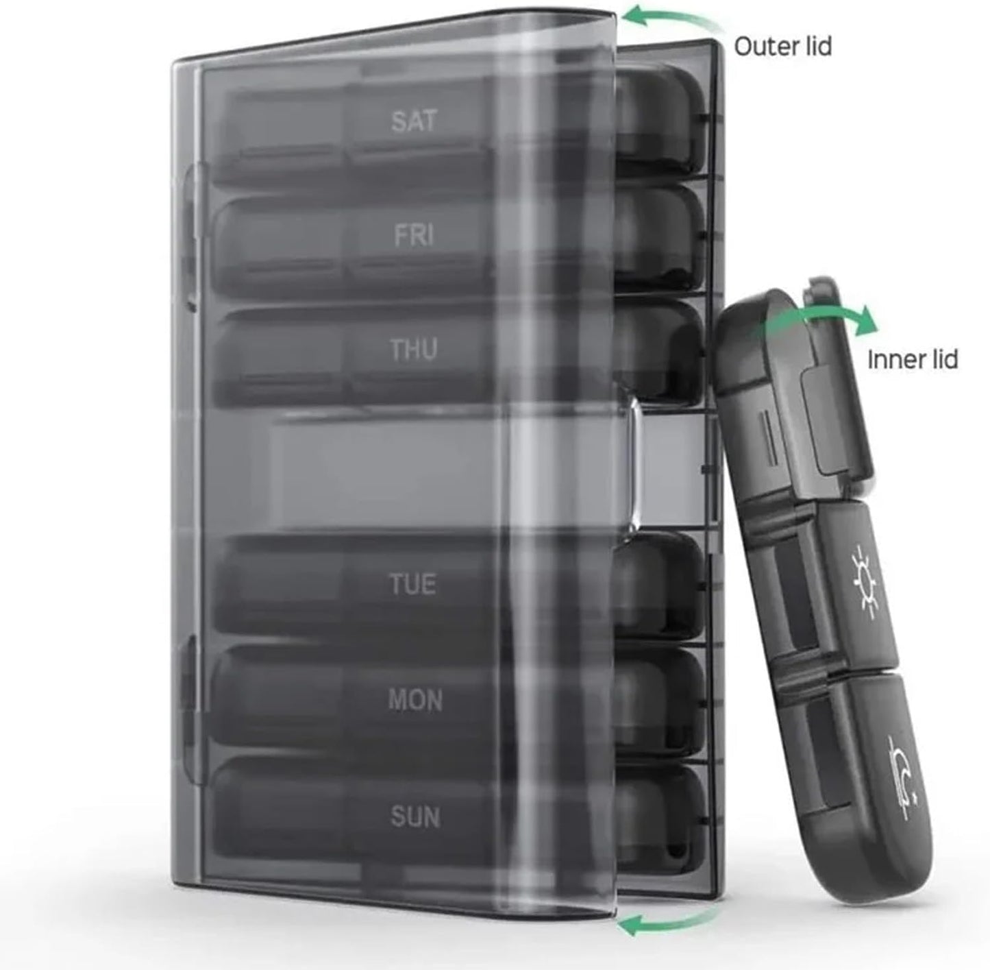 7-Day Organizer with Date Mark, Large Storage Box, PP+ABS Material, Lightweight and Travel-Friendly Design V1259-DP01-A-2756