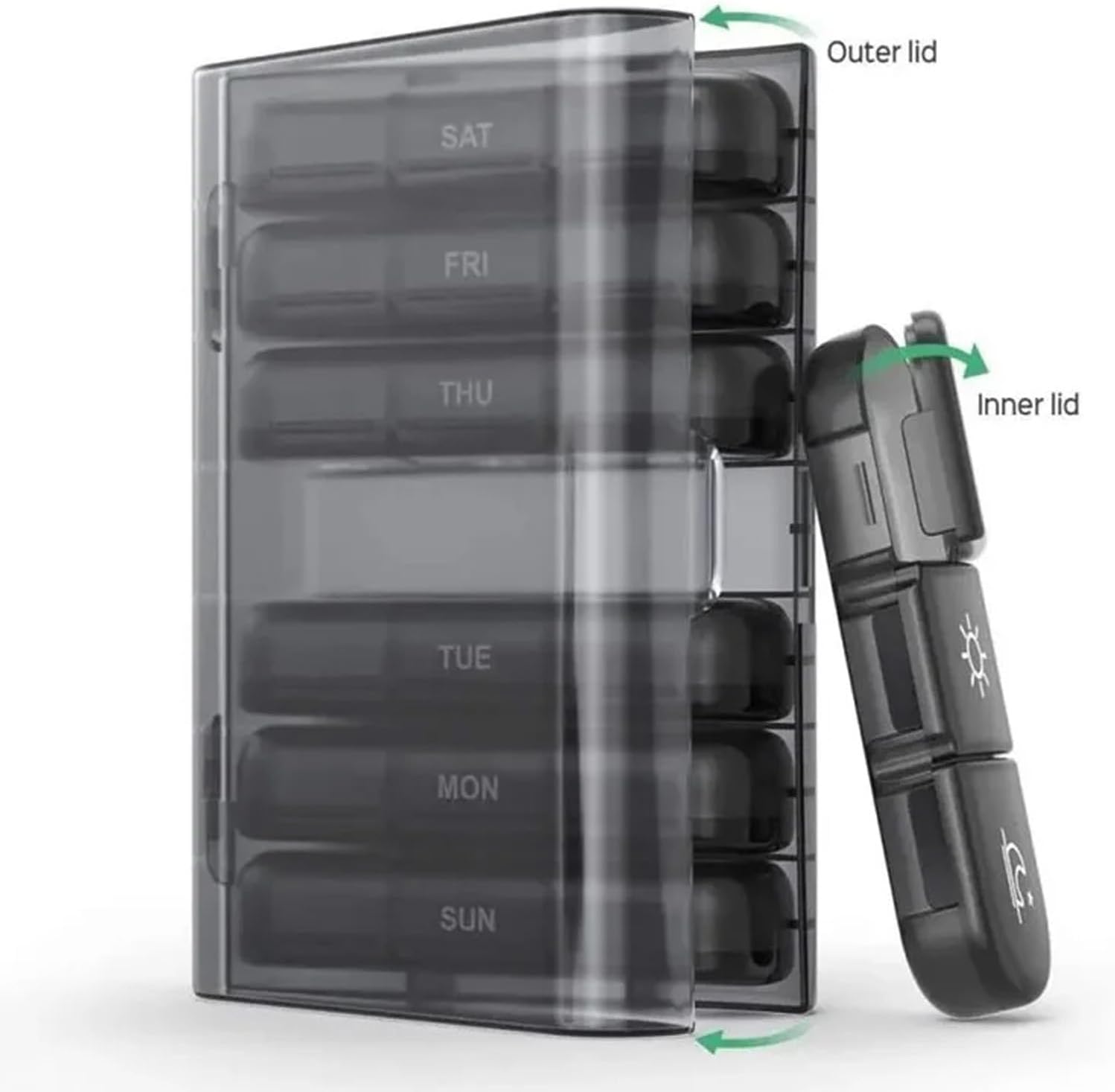 7-Day Organizer with Date Mark, Large Storage Box, PP+ABS Material, Lightweight and Travel-Friendly Design V1259-DP01-A-2756
