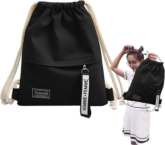 Foldable Canvas Sports Backpack with Drawstring and Zippered Pocket for Football, Cycling, Gym & Travel - V1259-DP01-A-2764