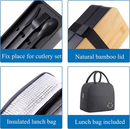 Japanese Bento Box with Bamboo Lid, Stackable Compartments, Food-Grade PP, Includes Insulated Bag for Office V1259-DP01-A-2766
