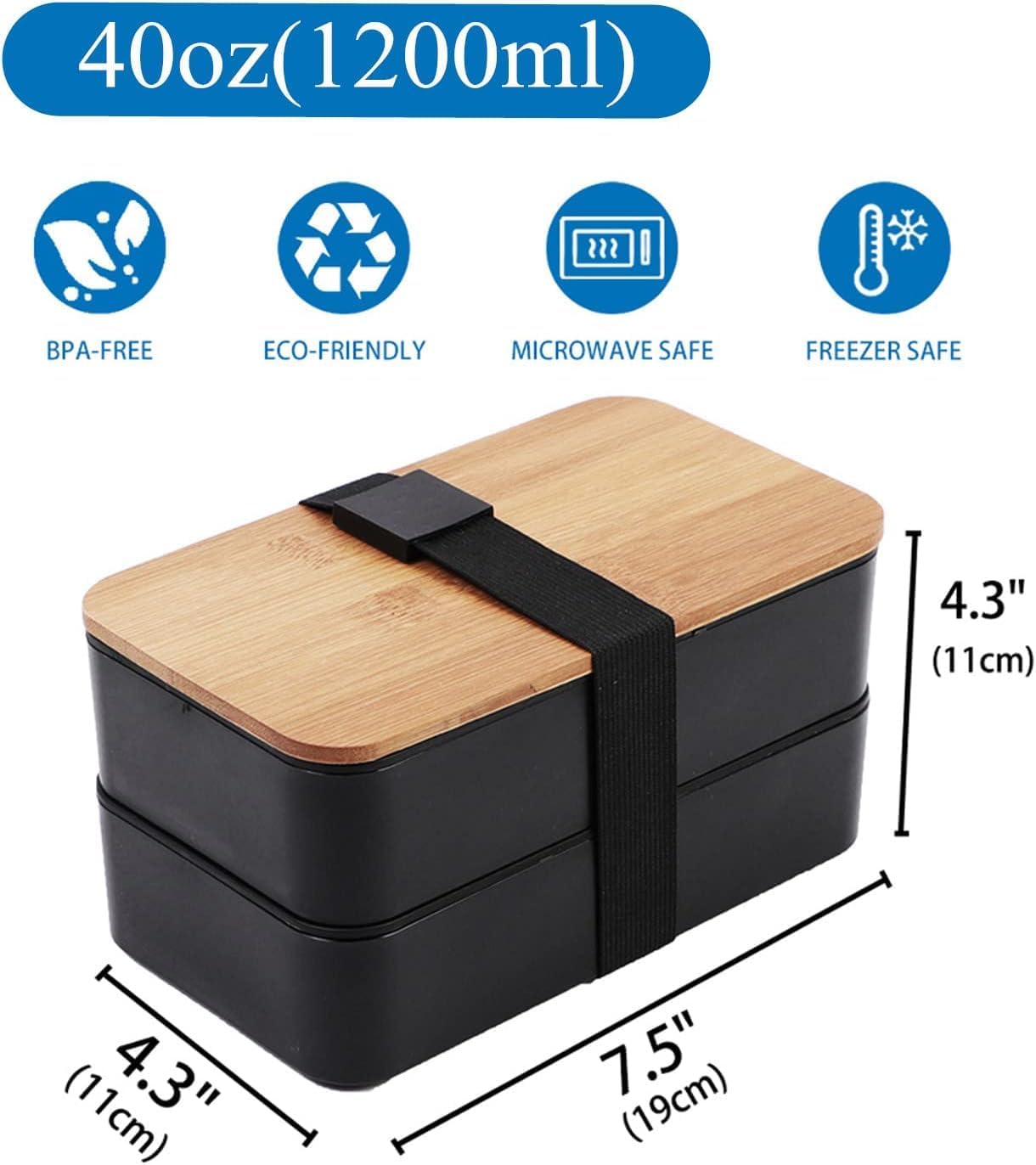 Japanese Bento Box with Bamboo Lid, Stackable Compartments, Food-Grade PP, Includes Insulated Bag for Office V1259-DP01-A-2766